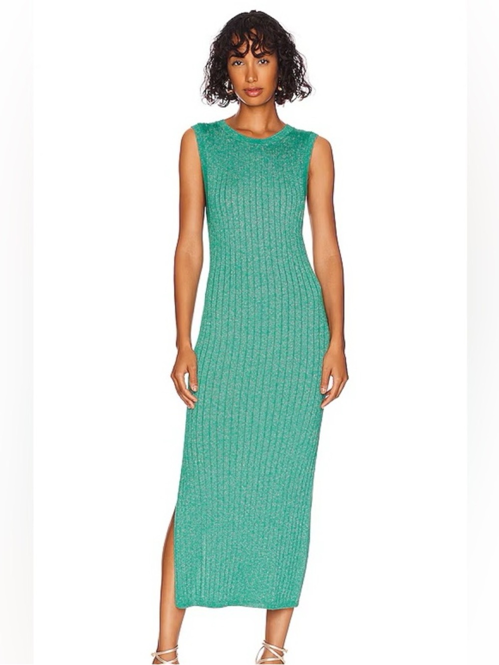 House of Harlow 1960 Emerald Green Ribbed Maxi Dress Bodycon Glam Size L
